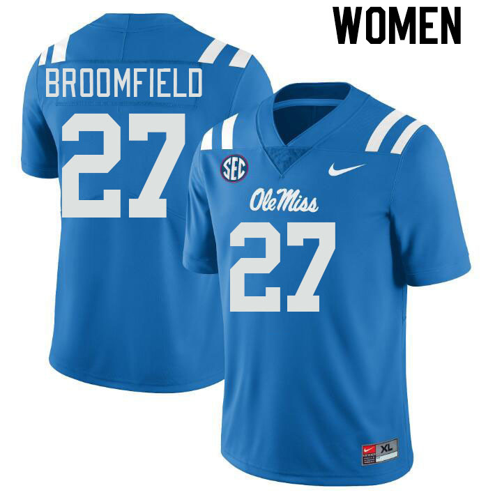 Women #27 Pat Broomfield Ole Miss Rebels College Football Jerseys Stitched-Power Blue